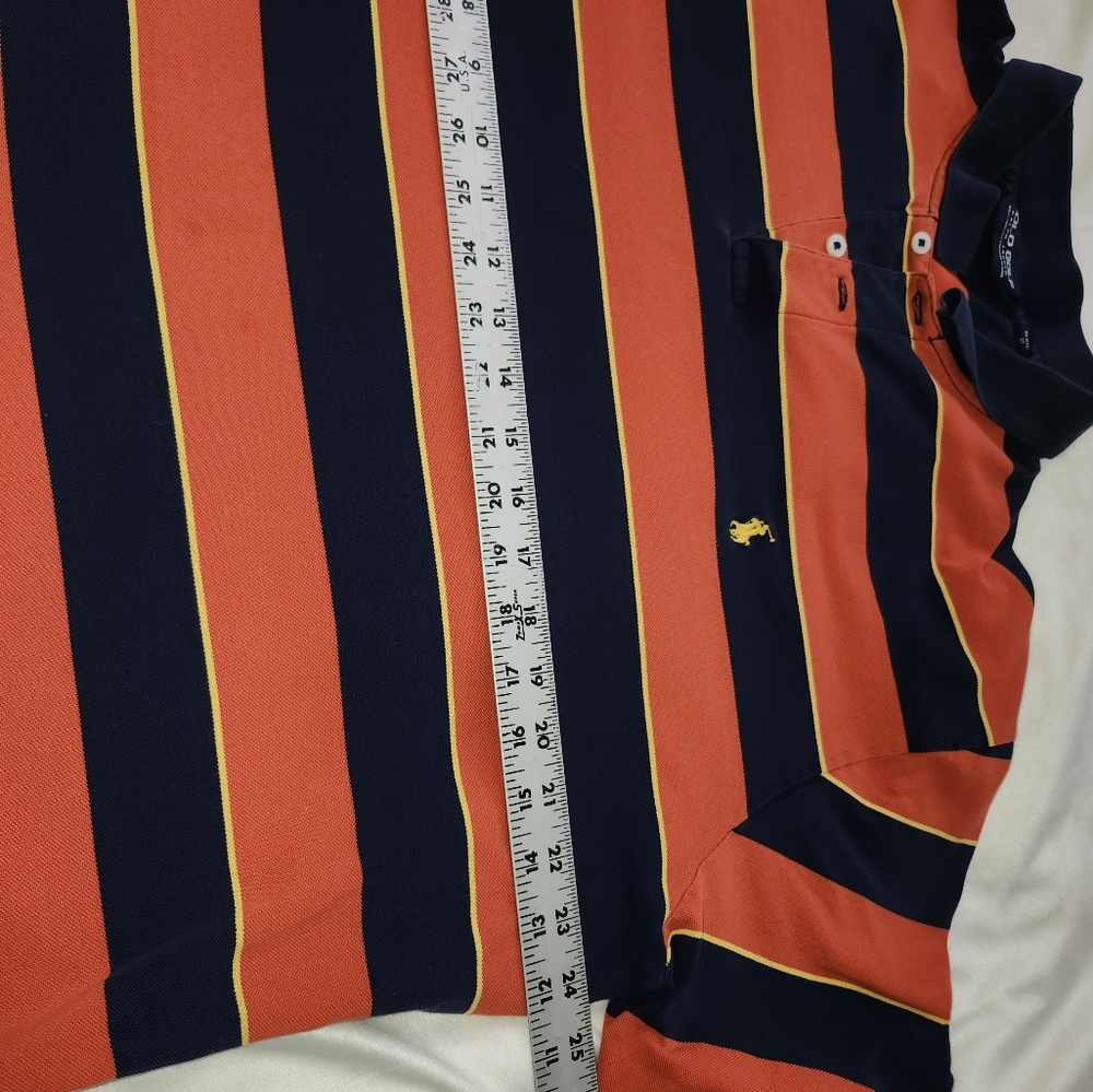 Polo by Ralph Lauren Golf Oakmont Men's Orange and Navy Striped Shirt - Picture 4 of 6